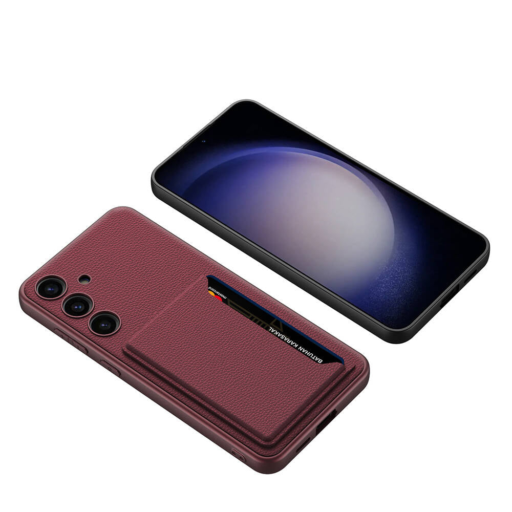 Galaxy S24 Plus Suni Deri Arka Yüzey Zore Kartlıklı Kıpta Silikon Kılıf