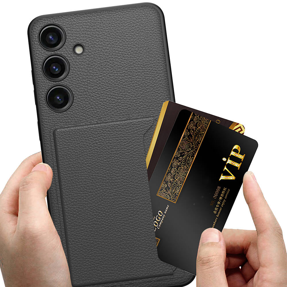 Galaxy S24 Plus Suni Deri Arka Yüzey Zore Kartlıklı Kıpta Silikon Kılıf