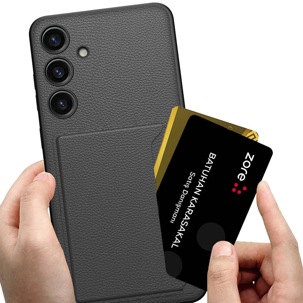 Galaxy S24 Suni Deri Arka Yüzey Zore Kartlıklı Kıpta Silikon Kılıf