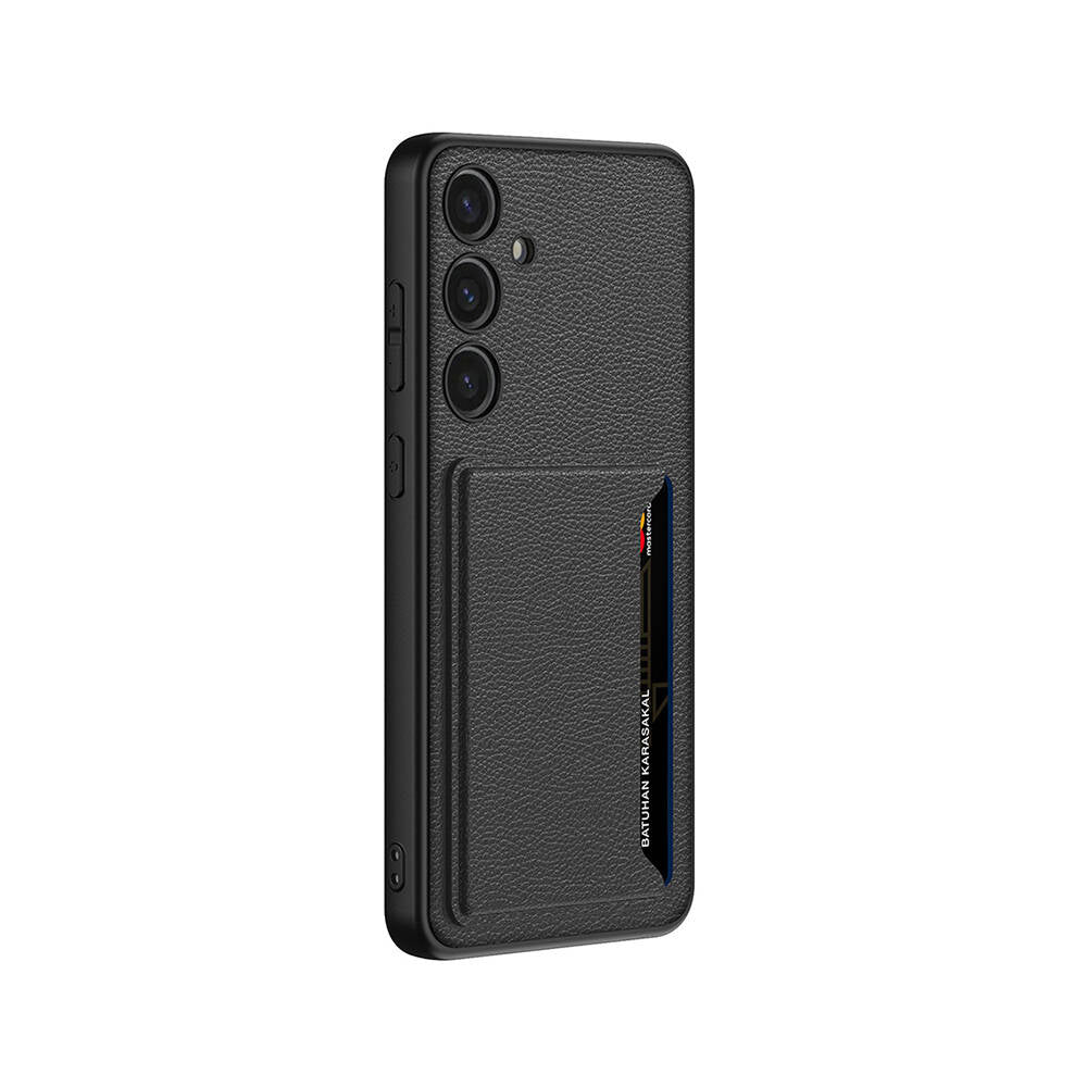 Galaxy S24 Suni Deri Arka Yüzey Zore Kartlıklı Kıpta Silikon Kılıf