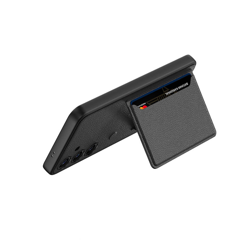 Galaxy S24 Suni Deri Arka Yüzey Zore Kartlıklı Kıpta Silikon Kılıf