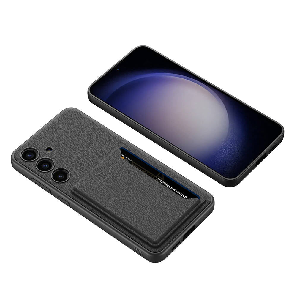 Galaxy S24 Suni Deri Arka Yüzey Zore Kartlıklı Kıpta Silikon Kılıf