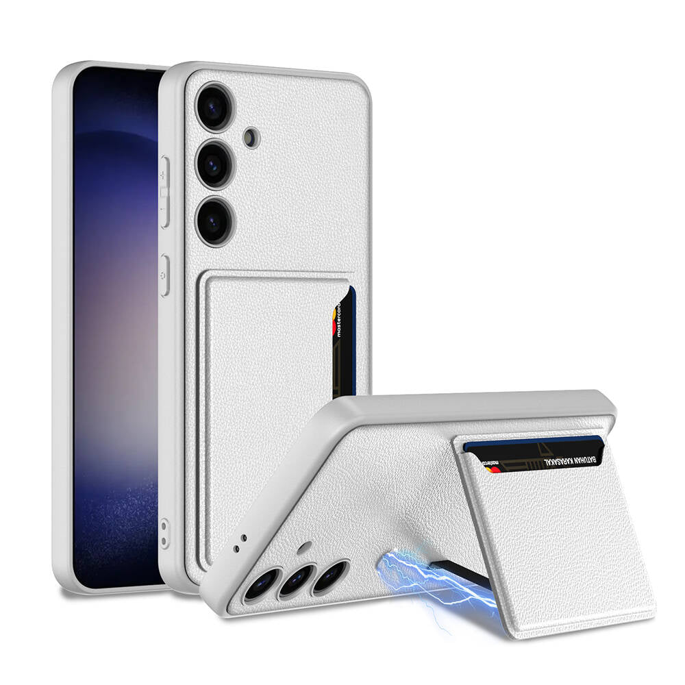 Galaxy S24 Suni Deri Arka Yüzey Zore Kartlıklı Kıpta Silikon Kılıf