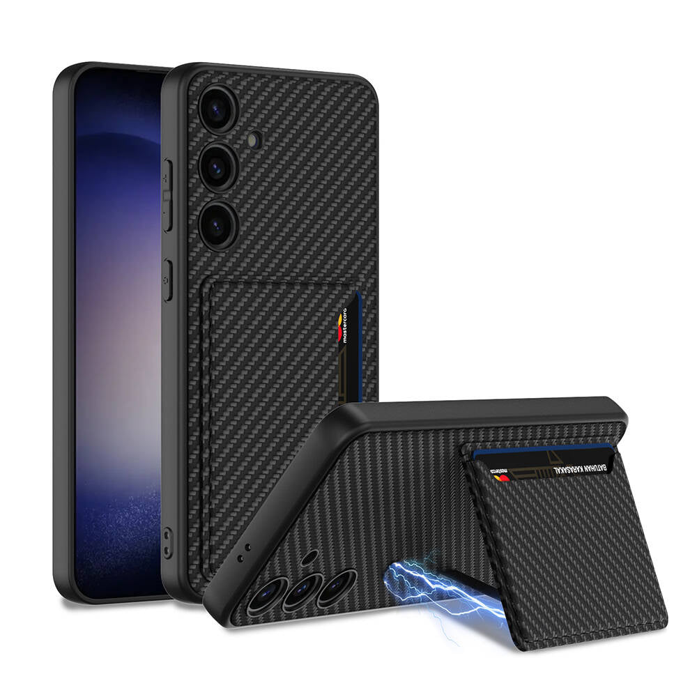 Galaxy S24 Suni Deri Arka Yüzey Zore Kartlıklı Kıpta Silikon Kılıf