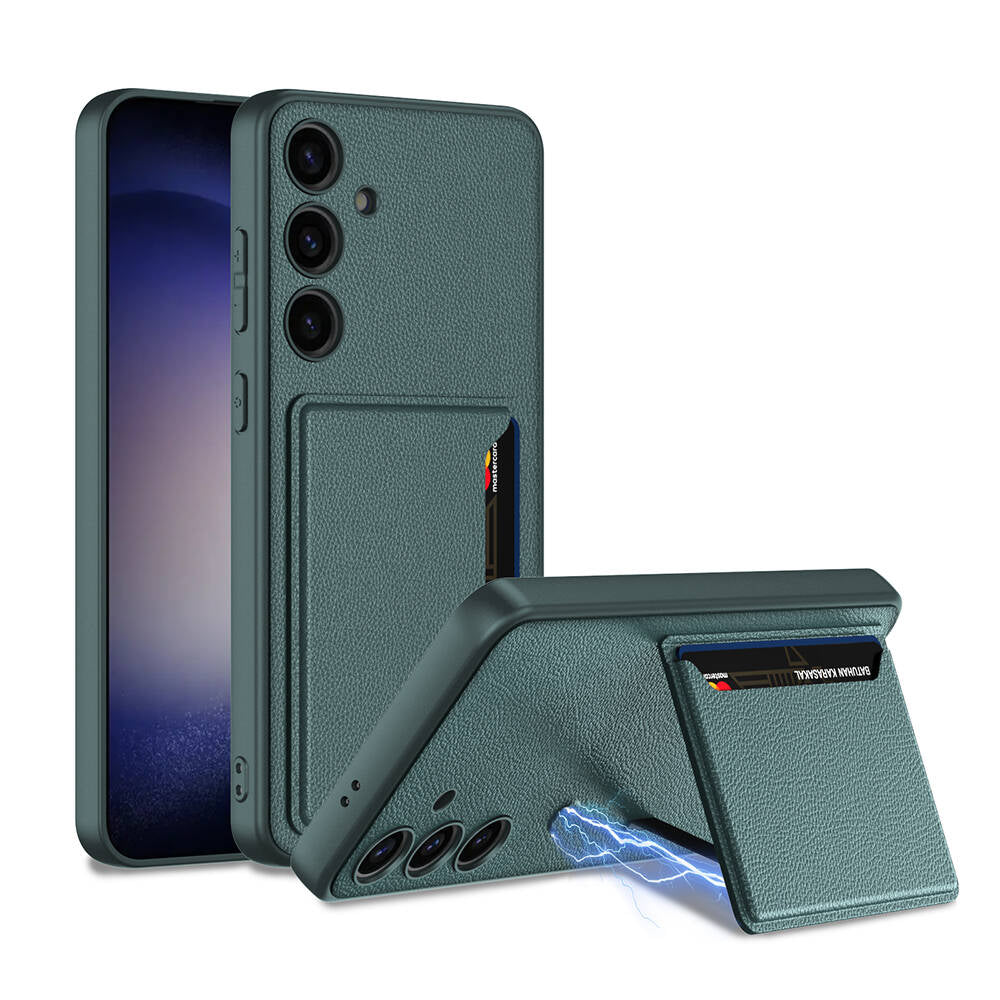 Galaxy S24 Suni Deri Arka Yüzey Zore Kartlıklı Kıpta Silikon Kılıf