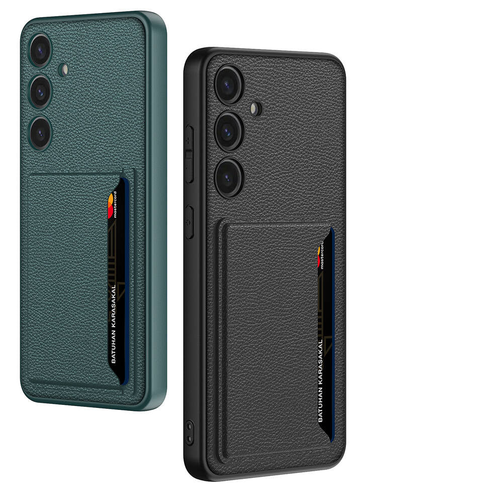 Galaxy S24 Suni Deri Arka Yüzey Zore Kartlıklı Kıpta Silikon Kılıf