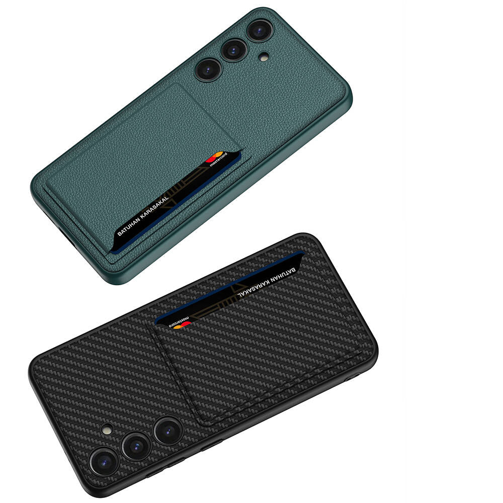 Galaxy S24 Suni Deri Arka Yüzey Zore Kartlıklı Kıpta Silikon Kılıf