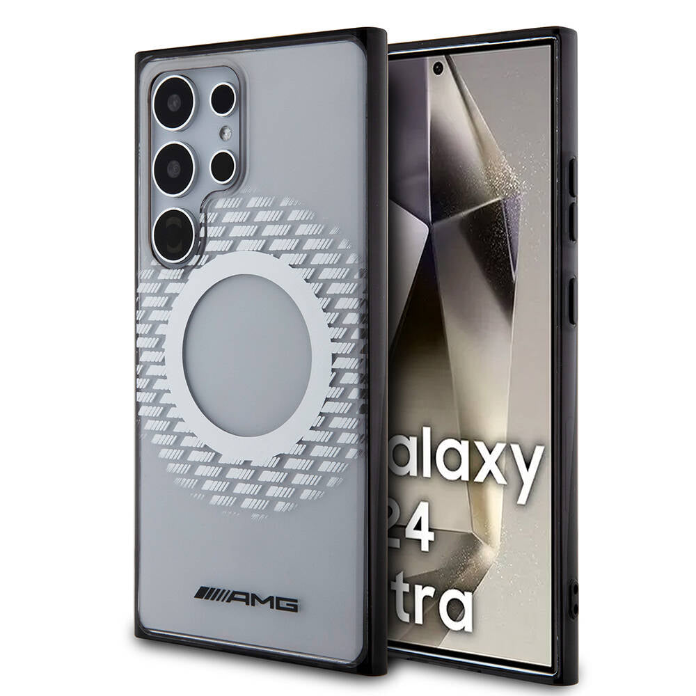 Galaxy S24 Ultra Kılıf AMG Orijinal Lisanslı M-safe Şarj Özellikli Eşkenar Dörtgen Desenli Transparan Kılıf