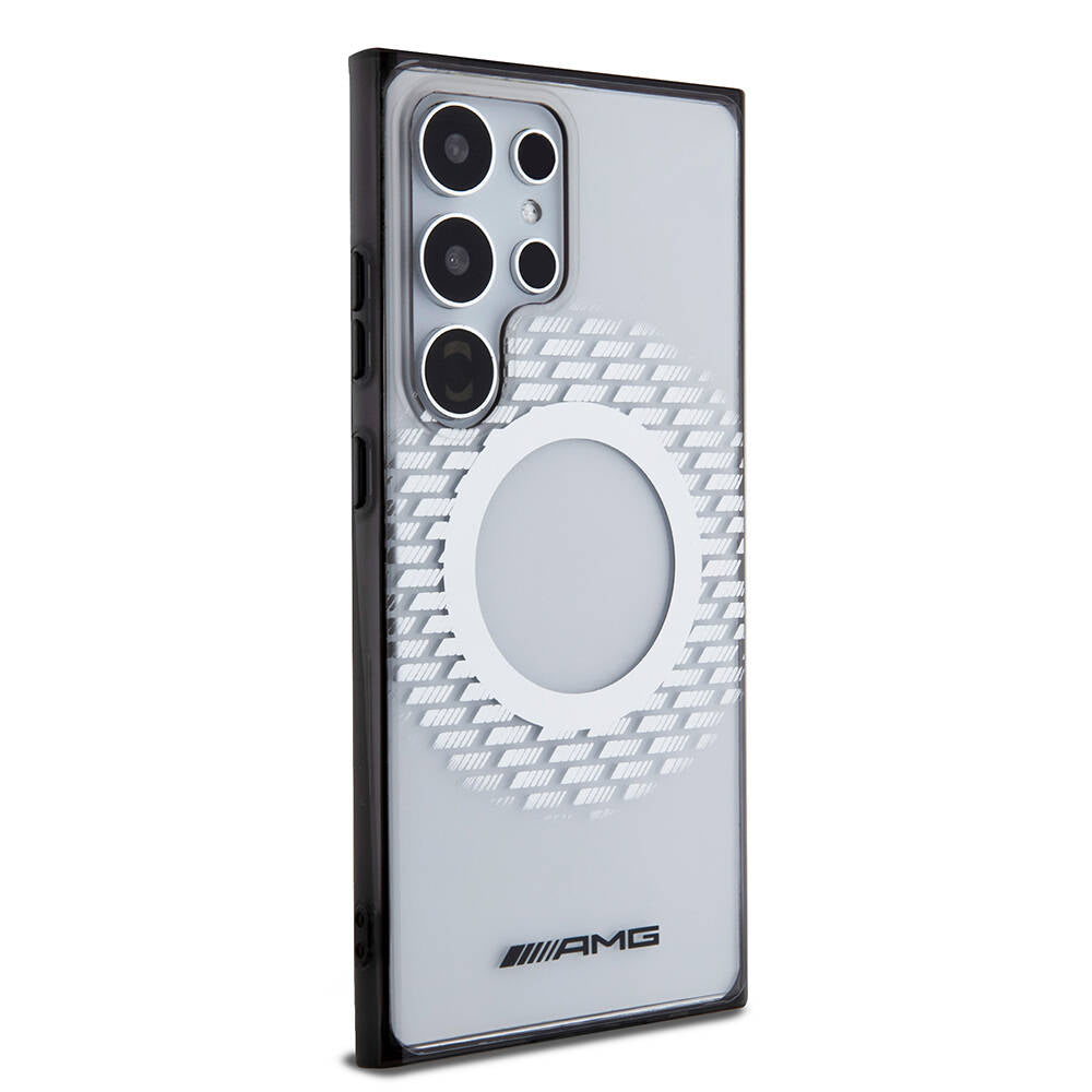 Galaxy S24 Ultra Kılıf AMG Orijinal Lisanslı M-safe Şarj Özellikli Eşkenar Dörtgen Desenli Transparan Kılıf
