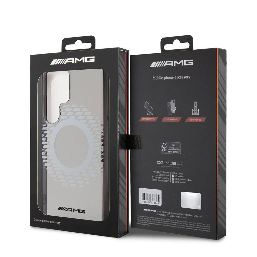 Galaxy S24 Ultra Kılıf AMG Orijinal Lisanslı M-safe Şarj Özellikli Eşkenar Dörtgen Desenli Transparan Kılıf