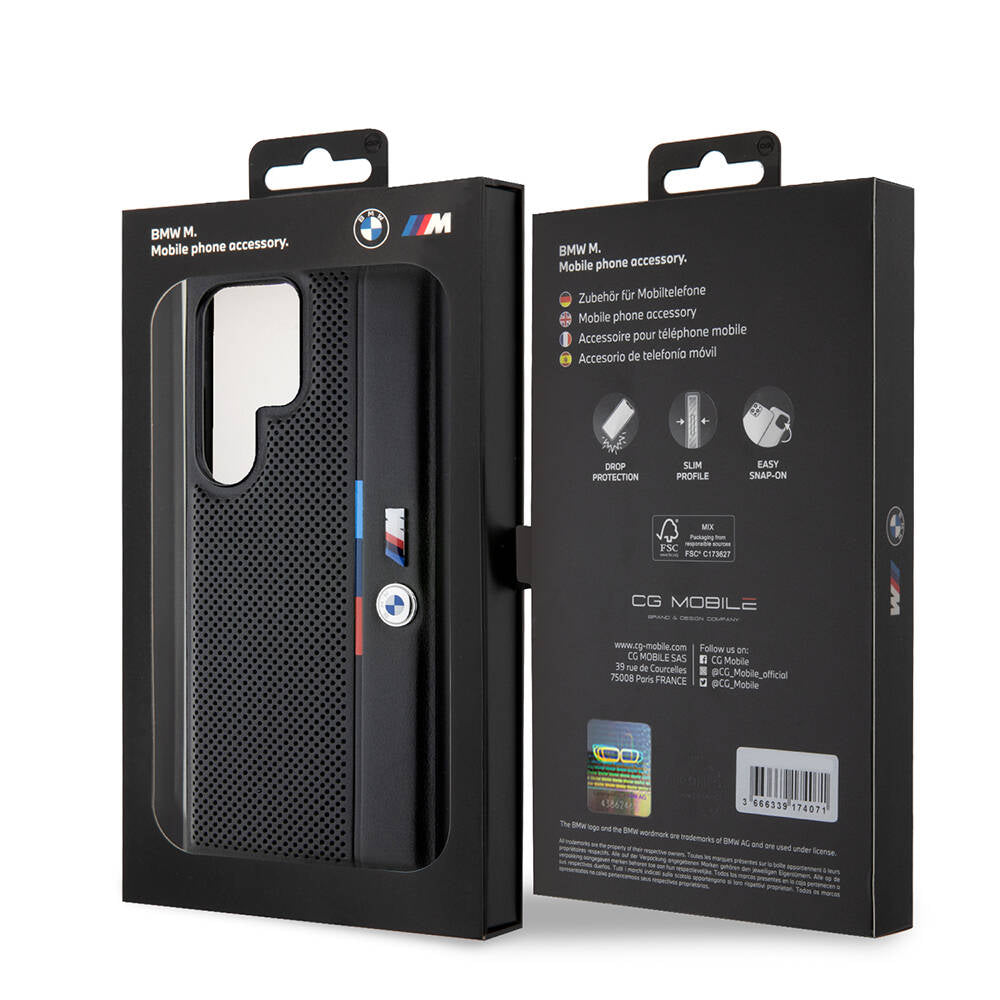 Galaxy S24 Ultra Kılıf BMW Orijinal Lisanslı M Logolu Üç Renk Çizgili Delikli Detail Line Kılıf