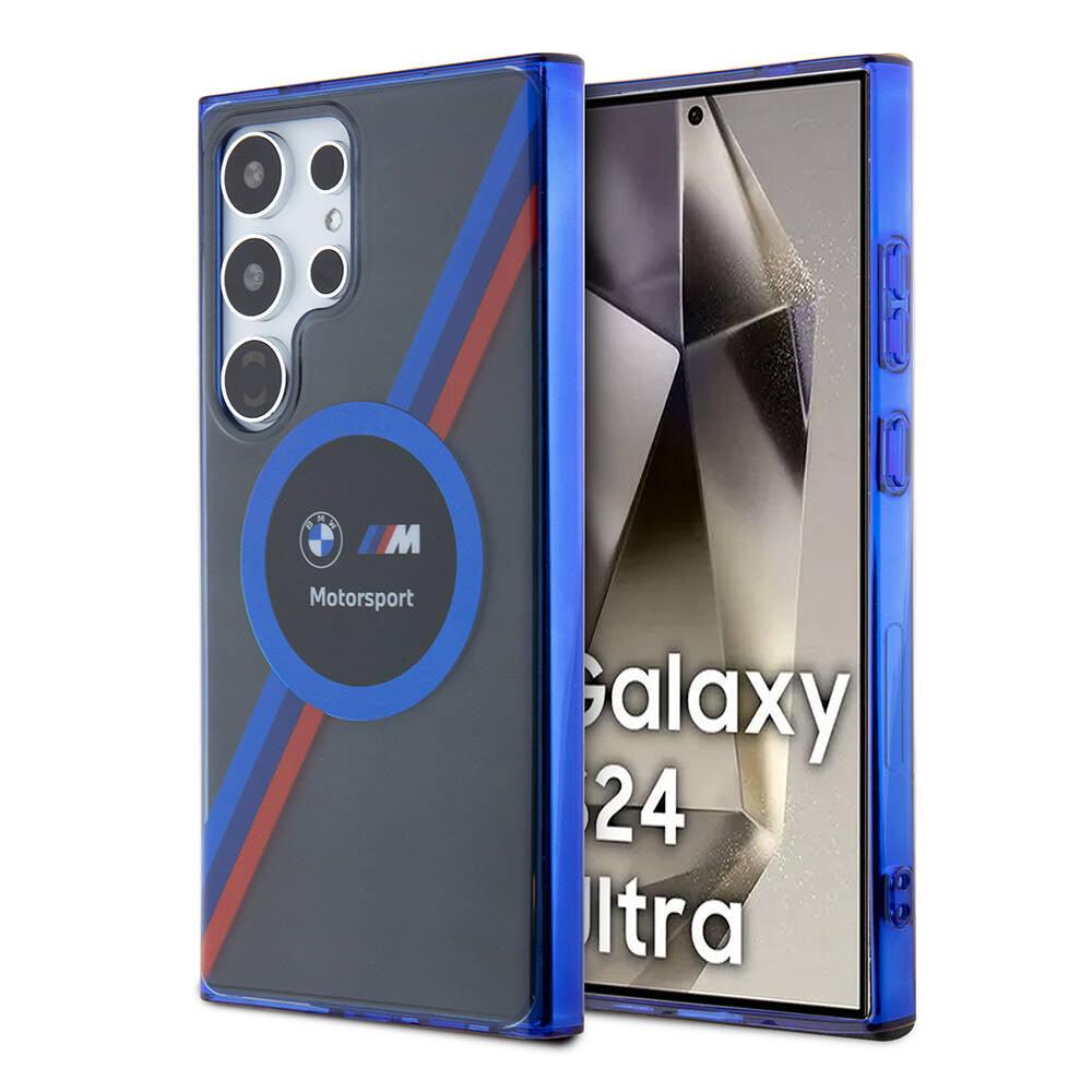 Galaxy S24 Ultra Kılıf BMW Orijinal Lisanslı M Logolu Üç Renk Çizgili Motorsport Circle Kılıf