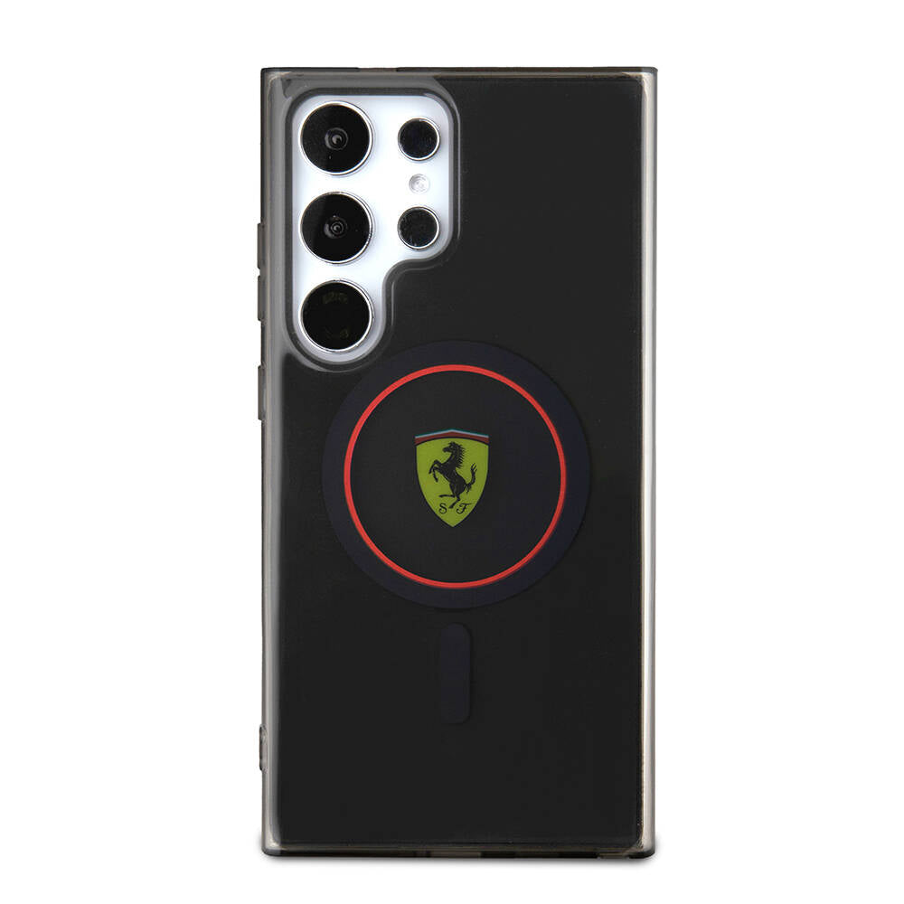 Galaxy S24 Ultra Kılıf Ferrari Orijinal Lisanslı M-safe Şarj Özellikli Füme İç Yüzey Circle Line Kılıf