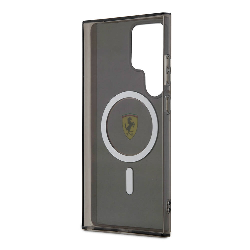 Galaxy S24 Ultra Kılıf Ferrari orijinal Lisanslı M-safe Şarj Özellikli Füme İç Yüzey Circle Line Kılıf