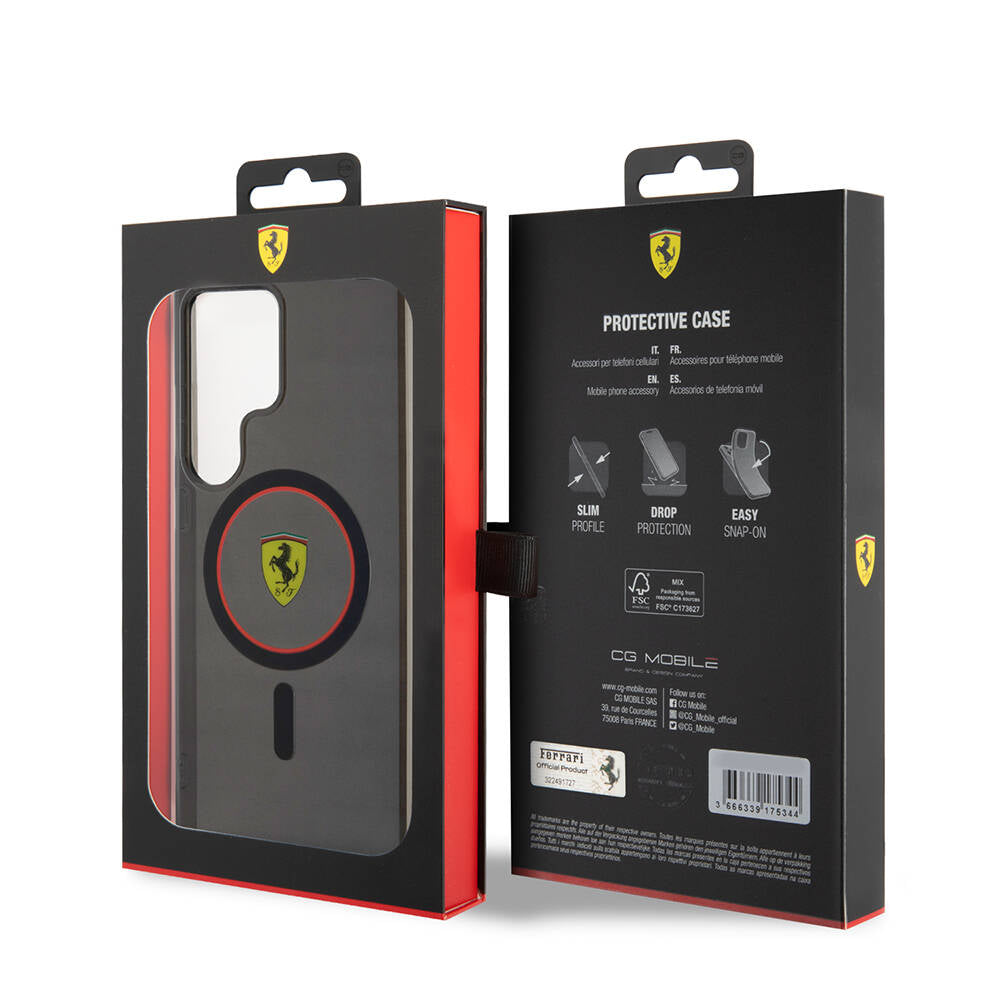 Galaxy S24 Ultra Kılıf Ferrari orijinal Lisanslı M-safe Şarj Özellikli Füme İç Yüzey Circle Line Kılıf