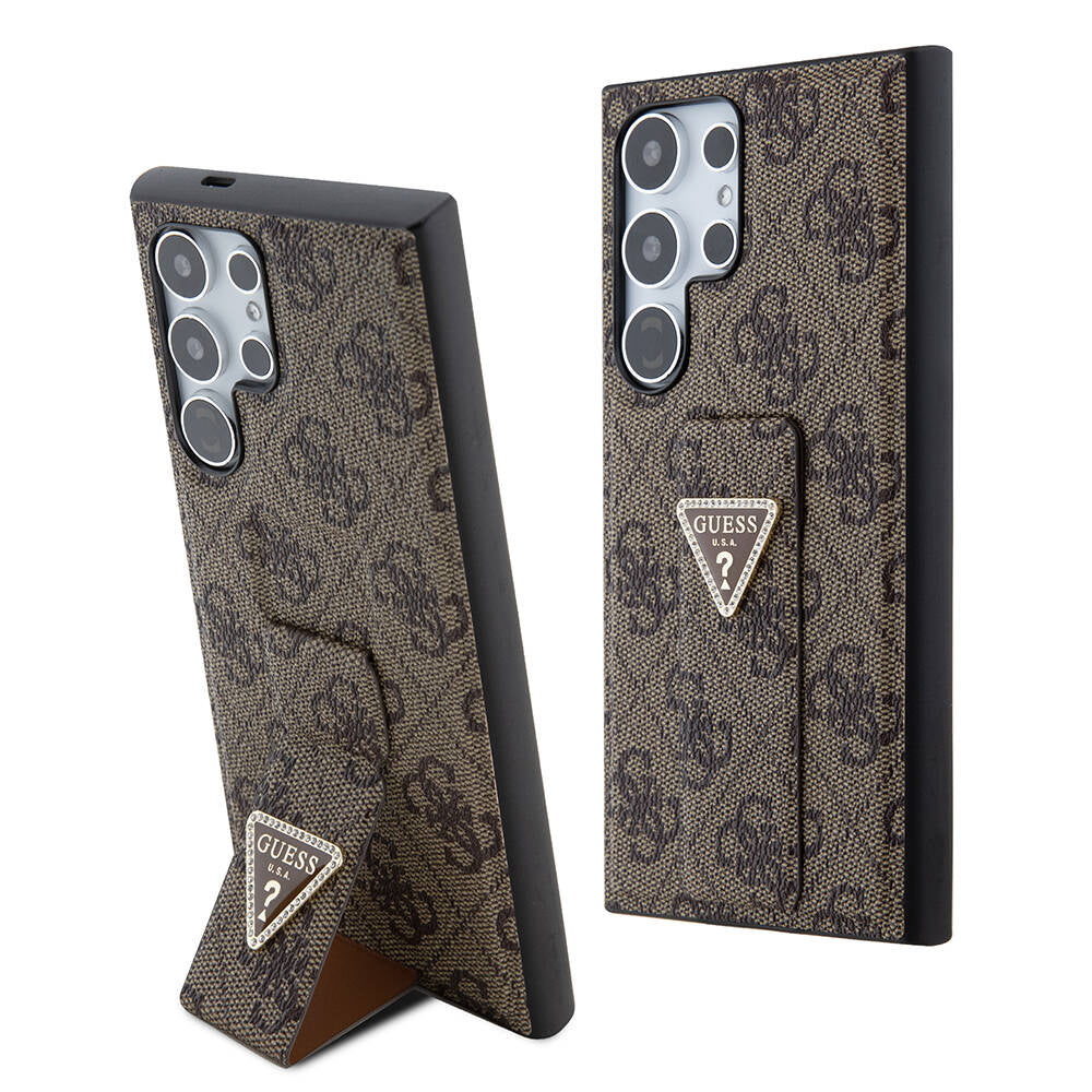 Galaxy S24 Ultra Kılıf Guess Orijinal Lisanslı 4G Desenli Üçgen Logolu Standlı Deri Kılıf