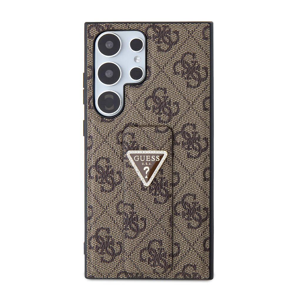 Galaxy S24 Ultra Kılıf Guess Orijinal Lisanslı 4G Desenli Üçgen Logolu Standlı Deri Kılıf