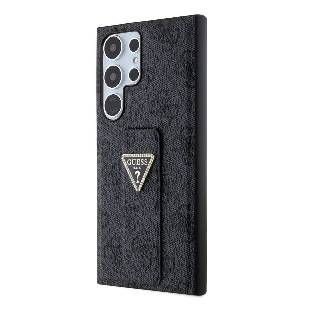 Galaxy S24 Ultra Kılıf Guess Orijinal Lisanslı 4G Desenli Üçgen Logolu Standlı Deri Kılıf