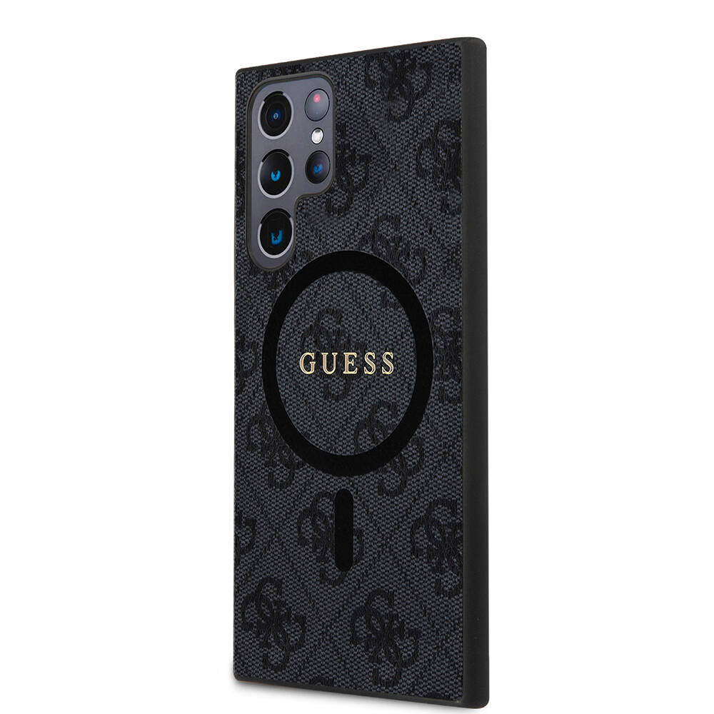 Galaxy S24 Ultra Kılıf Guess Orijinal Lisanslı M-safe Şarj Özellikli PU Halkalı 4G Desenli Yazı Logolu Kılıf