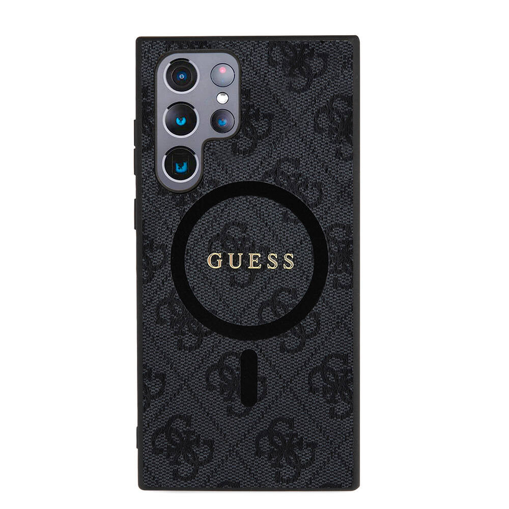 Galaxy S24 Ultra Kılıf Guess Orijinal Lisanslı M-safe Şarj Özellikli PU Halkalı 4G Desenli Yazı Logolu Kılıf
