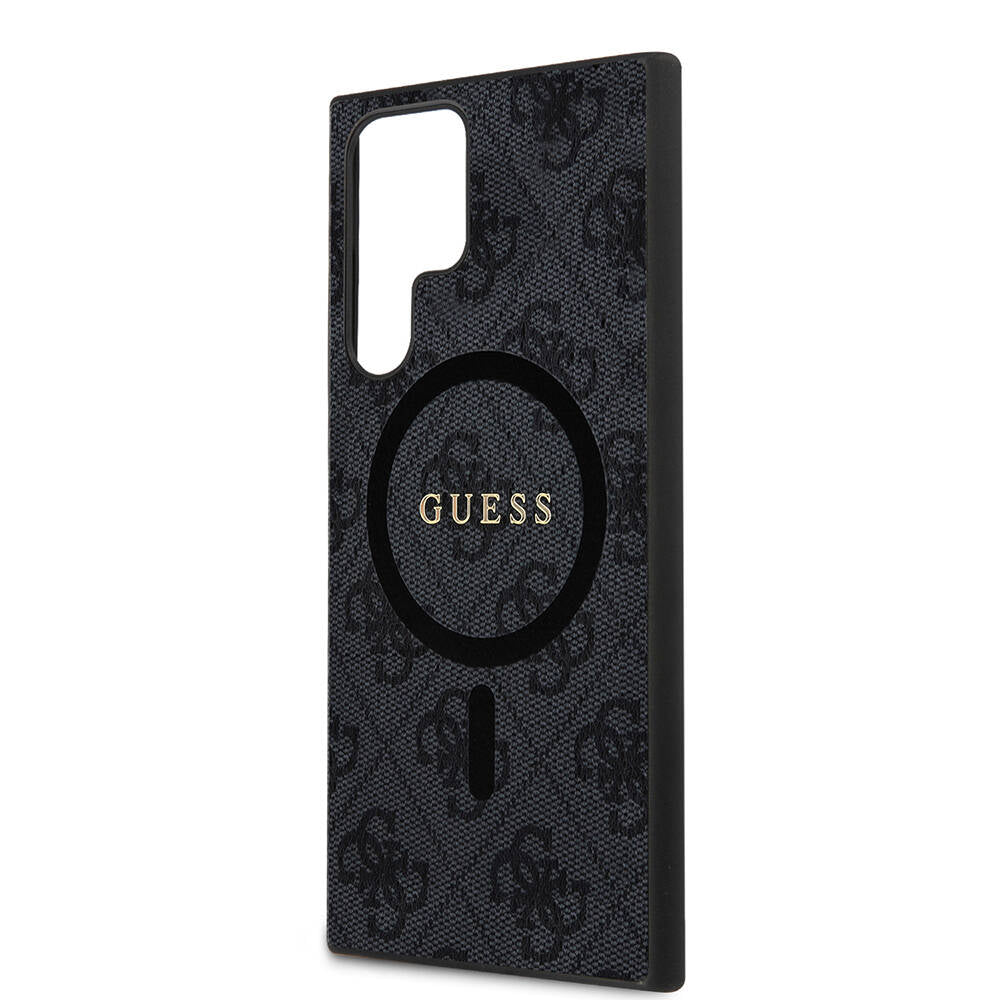 Galaxy S24 Ultra Kılıf Guess Orijinal Lisanslı M-safe Şarj Özellikli PU Halkalı 4G Desenli Yazı Logolu Kılıf