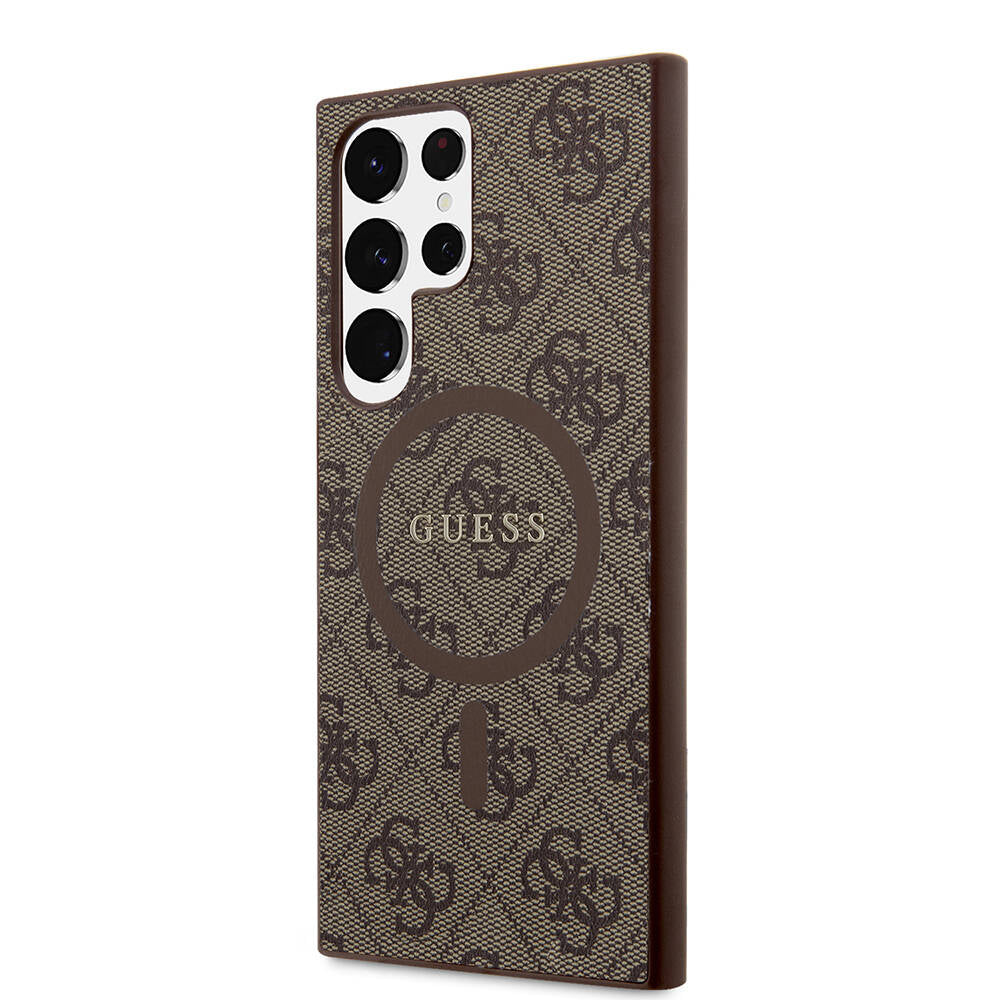 Galaxy S24 Ultra Kılıf Guess Orijinal Lisanslı M-safe Şarj Özellikli PU Halkalı 4G Desenli Yazı Logolu Kılıf