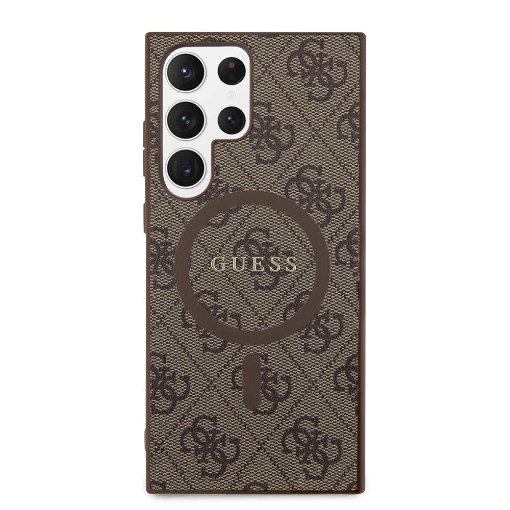 Galaxy S24 Ultra Kılıf Guess Orijinal Lisanslı M-safe Şarj Özellikli PU Halkalı 4G Desenli Yazı Logolu Kılıf