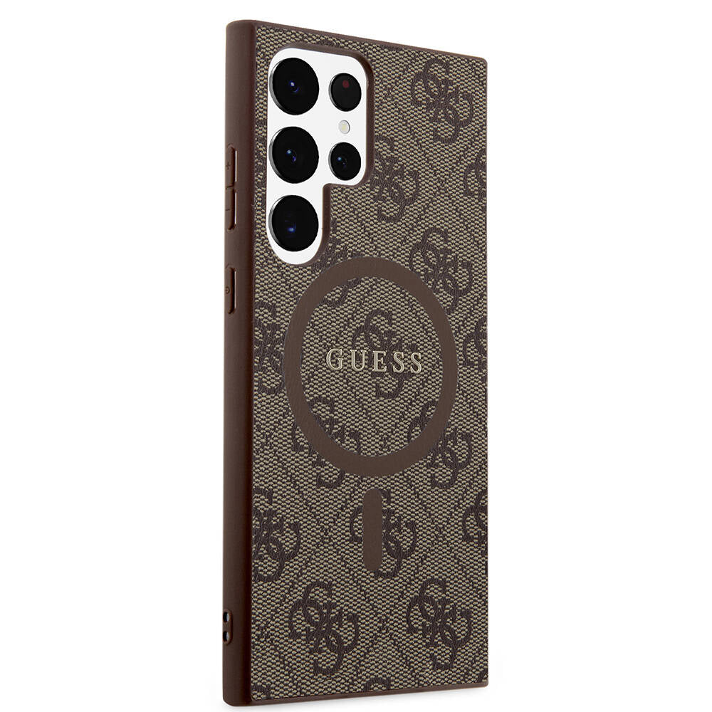 Galaxy S24 Ultra Kılıf Guess Orijinal Lisanslı M-safe Şarj Özellikli PU Halkalı 4G Desenli Yazı Logolu Kılıf