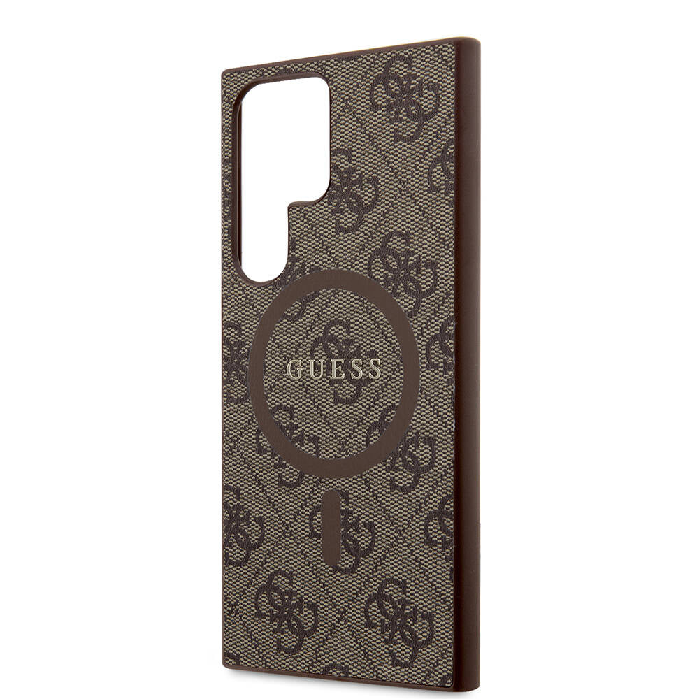 Galaxy S24 Ultra Kılıf Guess Orijinal Lisanslı M-safe Şarj Özellikli PU Halkalı 4G Desenli Yazı Logolu Kılıf
