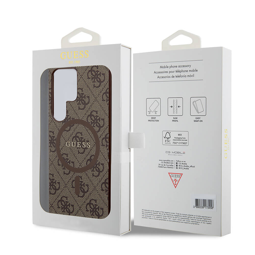 Galaxy S24 Ultra Kılıf Guess Orijinal Lisanslı M-safe Şarj Özellikli PU Halkalı 4G Desenli Yazı Logolu Kılıf