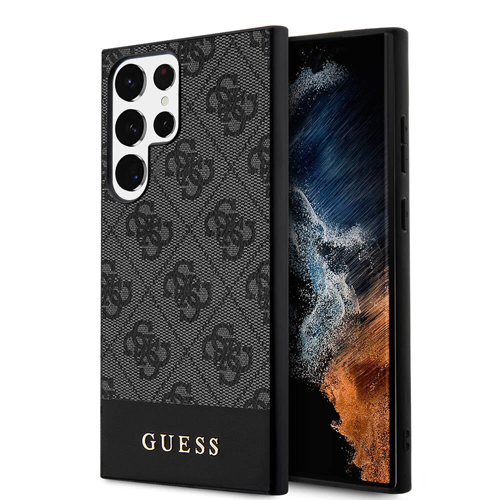 Galaxy S24 Ultra Kılıf Guess Orijinal Lisanslı PU Deri Şerit Logo Dizaynlı Kılıf