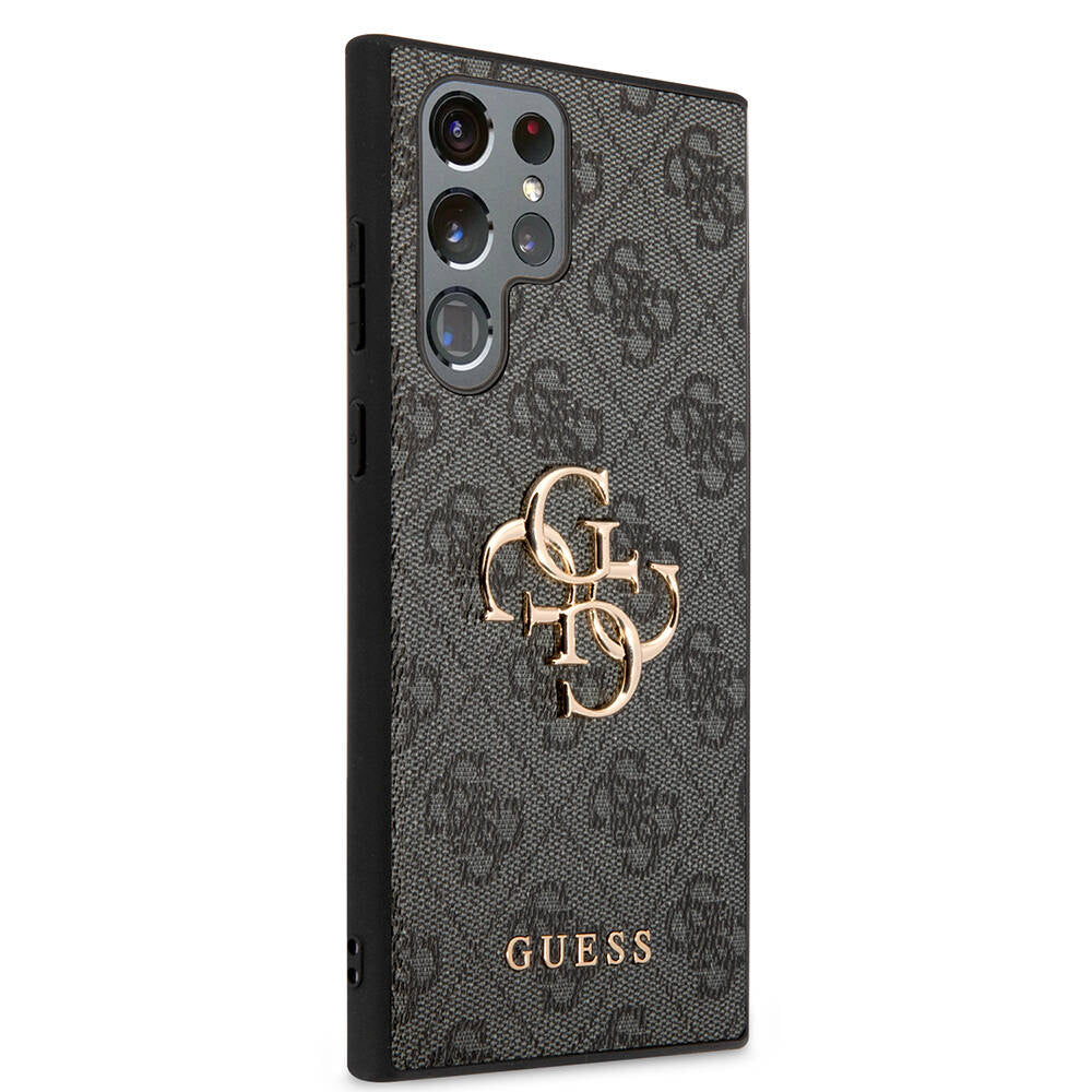 Galaxy S24 Ultra Kılıf Guess Orijinal Lisanslı PU Deri Yazı ve 4G Metal Logolu Desenli Kılıf