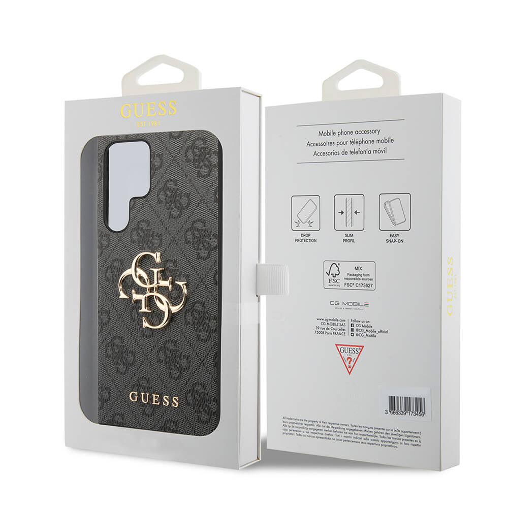 Galaxy S24 Ultra Kılıf Guess Orijinal Lisanslı PU Deri Yazı ve 4G Metal Logolu Desenli Kılıf