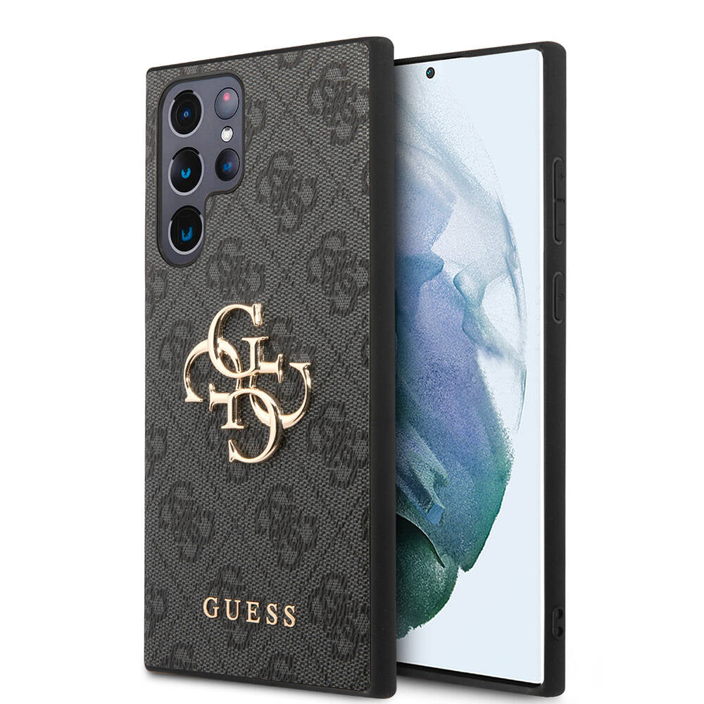 Galaxy S24 Ultra Kılıf Guess Orijinal Lisanslı PU Deri Yazı ve 4G Metal Logolu Desenli Kılıf