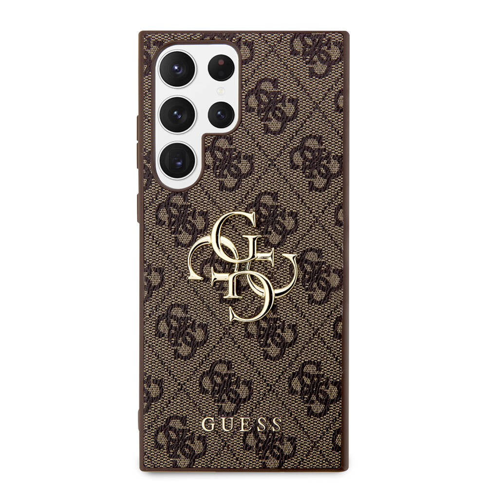Galaxy S24 Ultra Kılıf Guess Orijinal Lisanslı PU Deri Yazı ve 4G Metal Logolu Desenli Kılıf