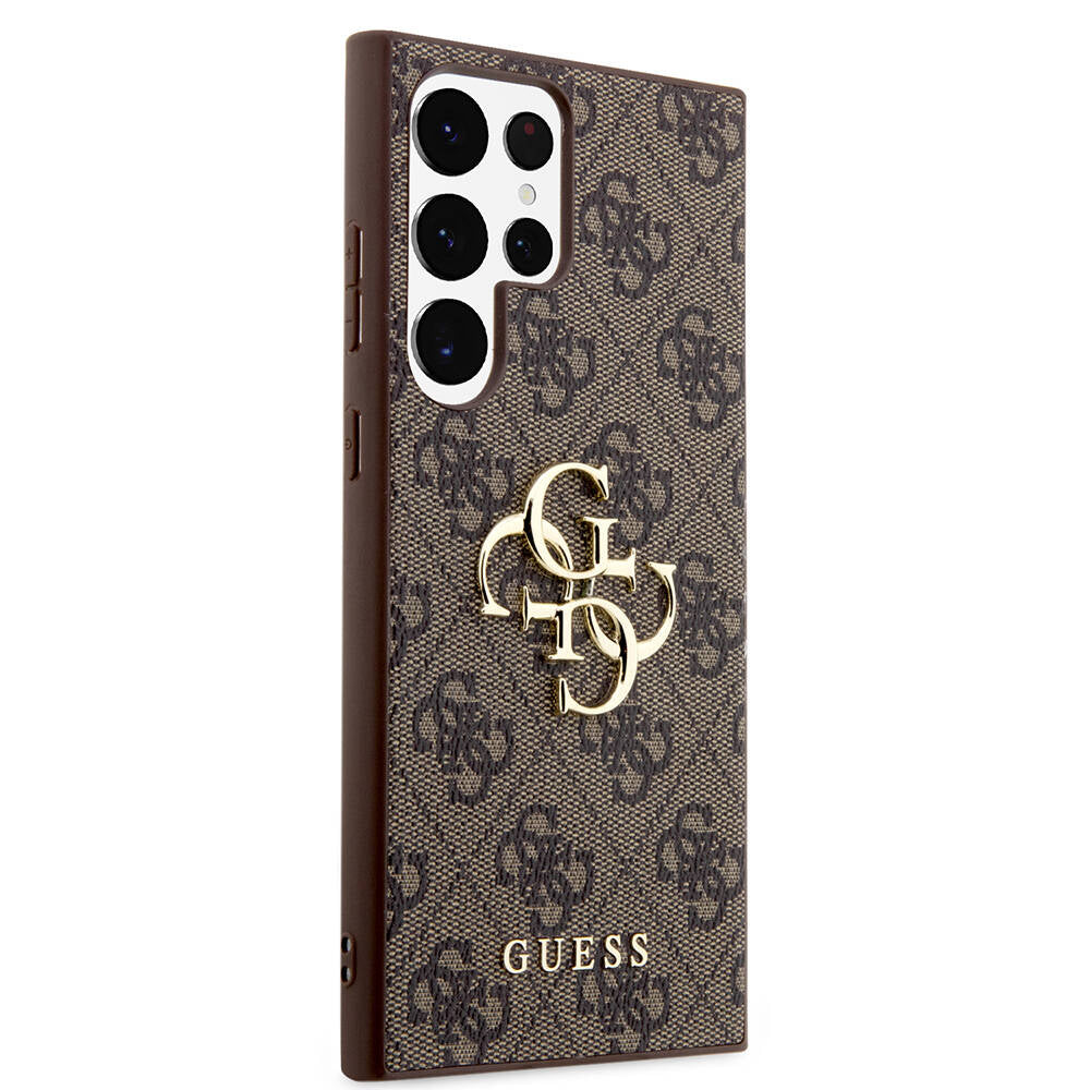 Galaxy S24 Ultra Kılıf Guess Orijinal Lisanslı PU Deri Yazı ve 4G Metal Logolu Desenli Kılıf