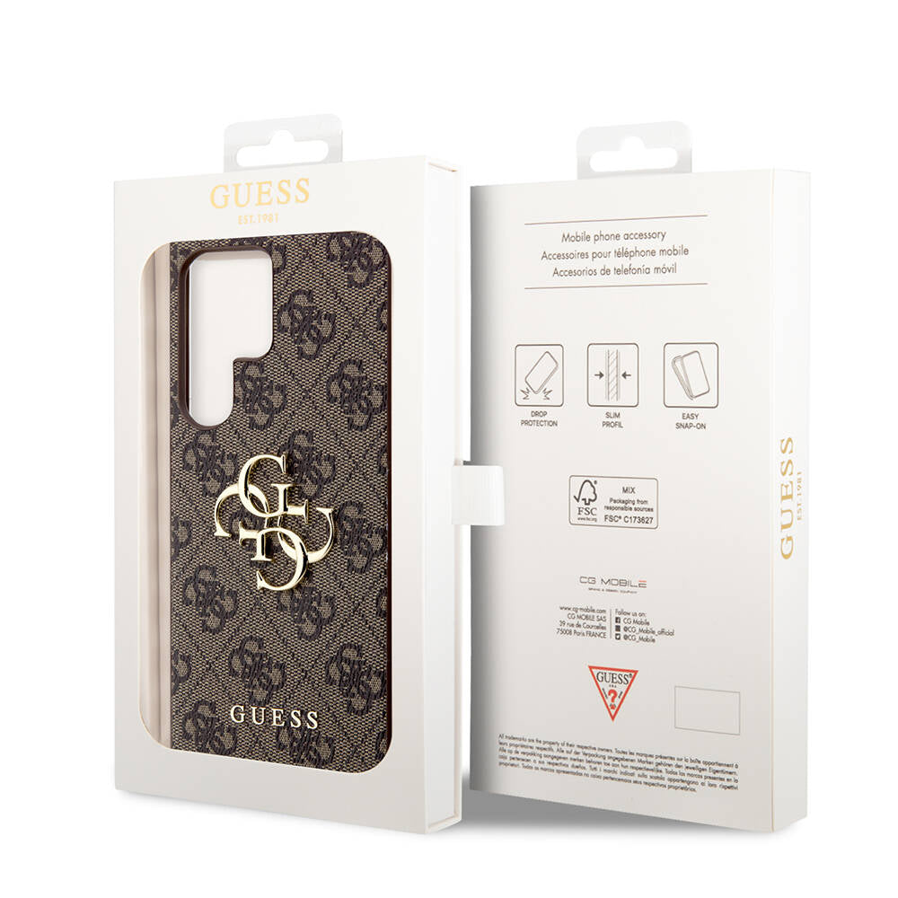 Galaxy S24 Ultra Kılıf Guess Orijinal Lisanslı PU Deri Yazı ve 4G Metal Logolu Desenli Kılıf