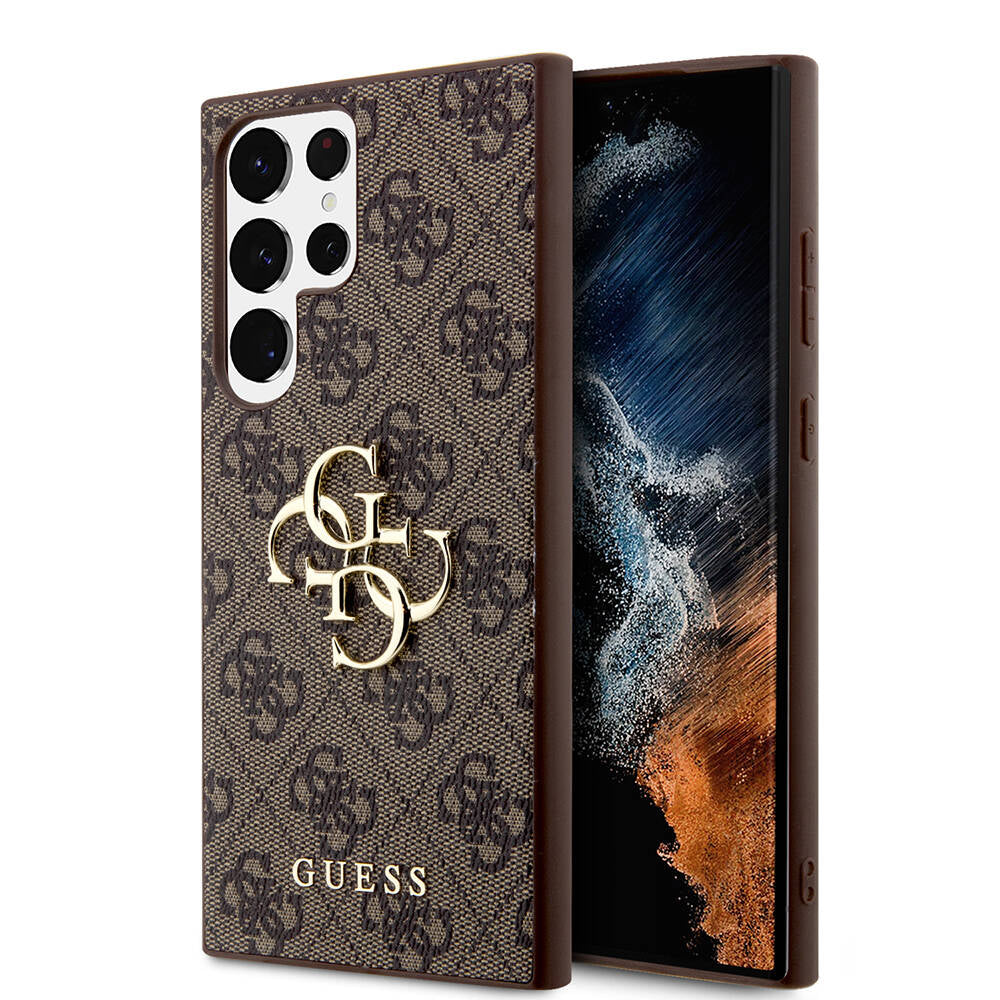 Galaxy S24 Ultra Kılıf Guess Orijinal Lisanslı PU Deri Yazı ve 4G Metal Logolu Desenli Kılıf