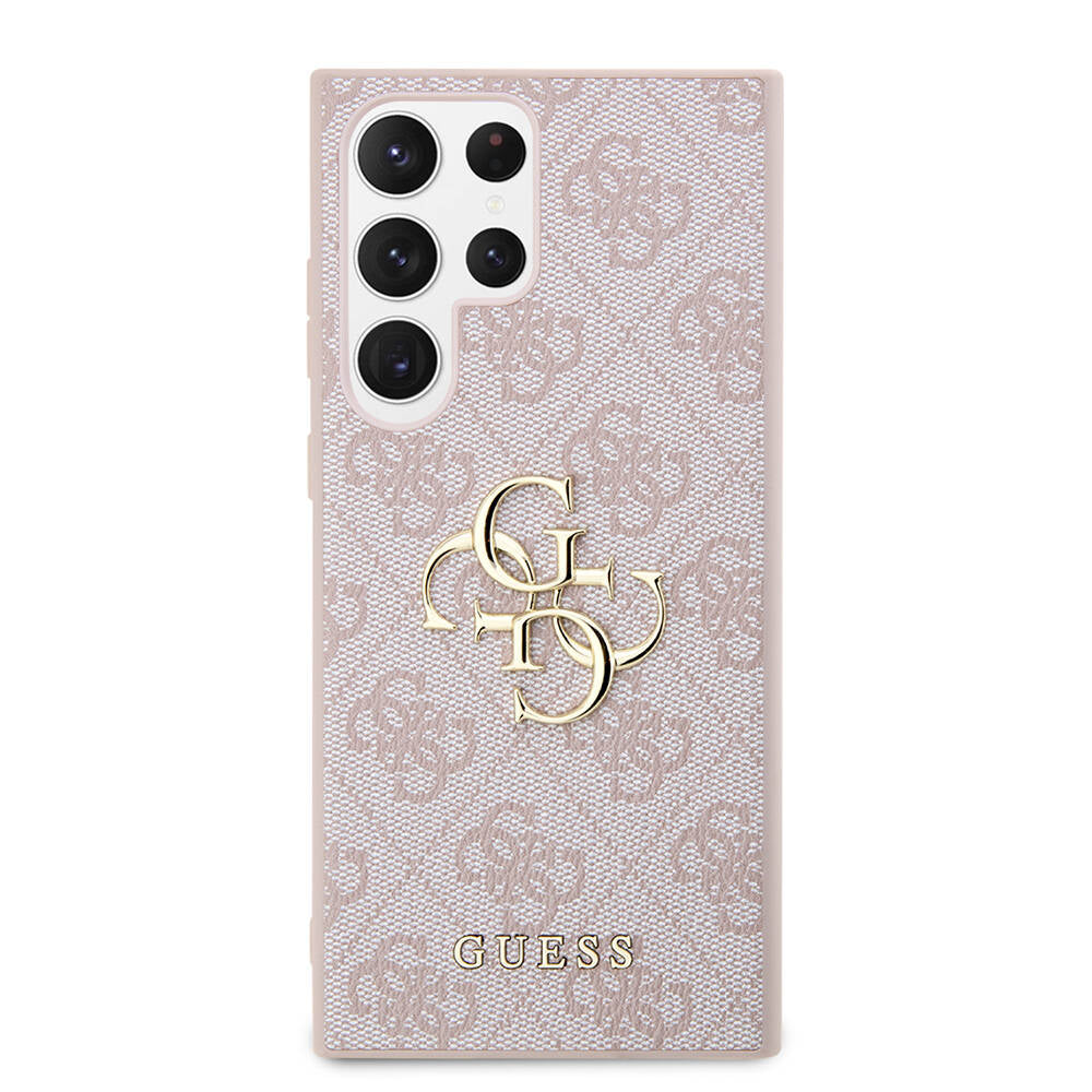 Galaxy S24 Ultra Kılıf Guess Orijinal Lisanslı PU Deri Yazı ve 4G Metal Logolu Desenli Kılıf