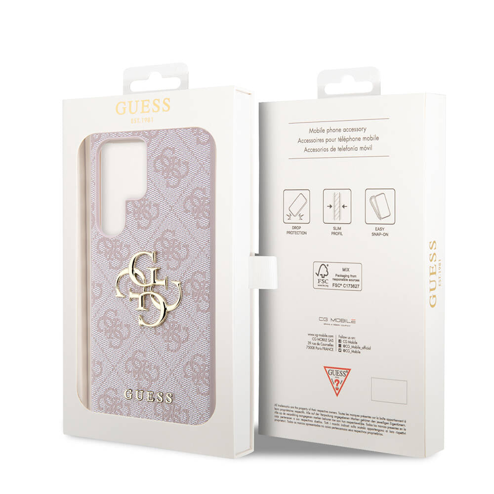 Galaxy S24 Ultra Kılıf Guess Orijinal Lisanslı PU Deri Yazı ve 4G Metal Logolu Desenli Kılıf