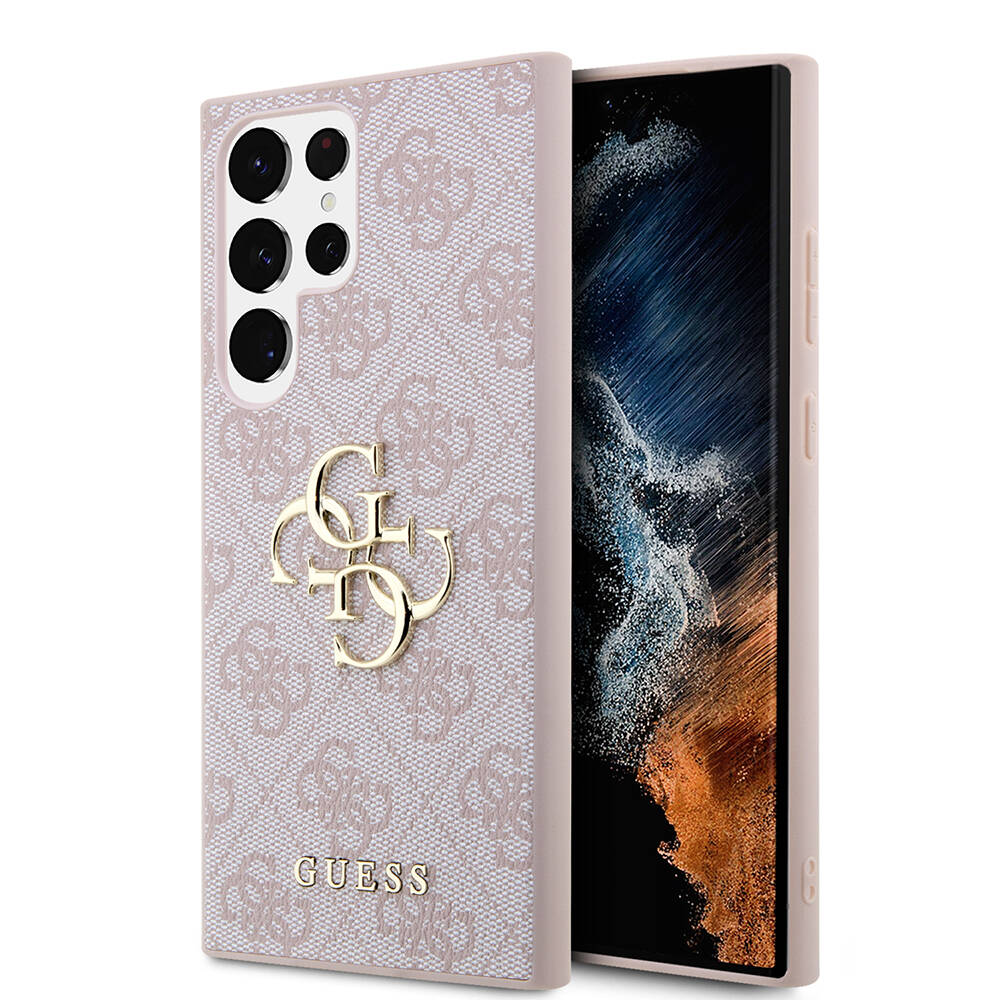 Galaxy S24 Ultra Kılıf Guess Orijinal Lisanslı PU Deri Yazı ve 4G Metal Logolu Desenli Kılıf