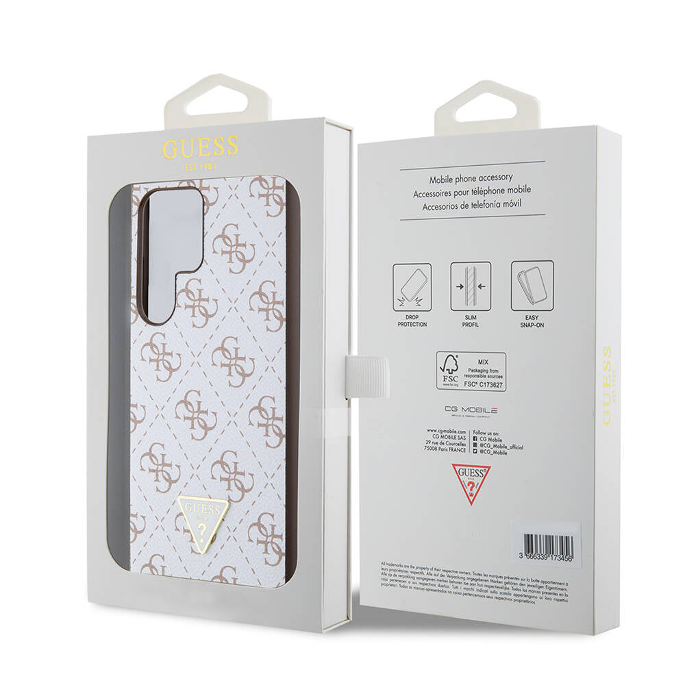 Galaxy S24 Ultra Kılıf Guess Orijinal Lisanslı PU Üçgen Logo 4G Desenli Kılıf