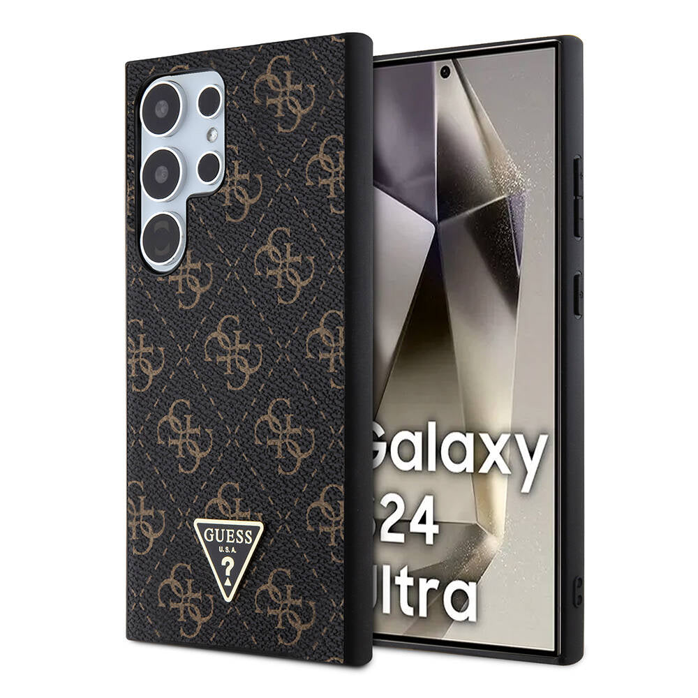 Galaxy S24 Ultra Kılıf Guess Orijinal Lisanslı PU Üçgen Logo 4G Desenli Kılıf
