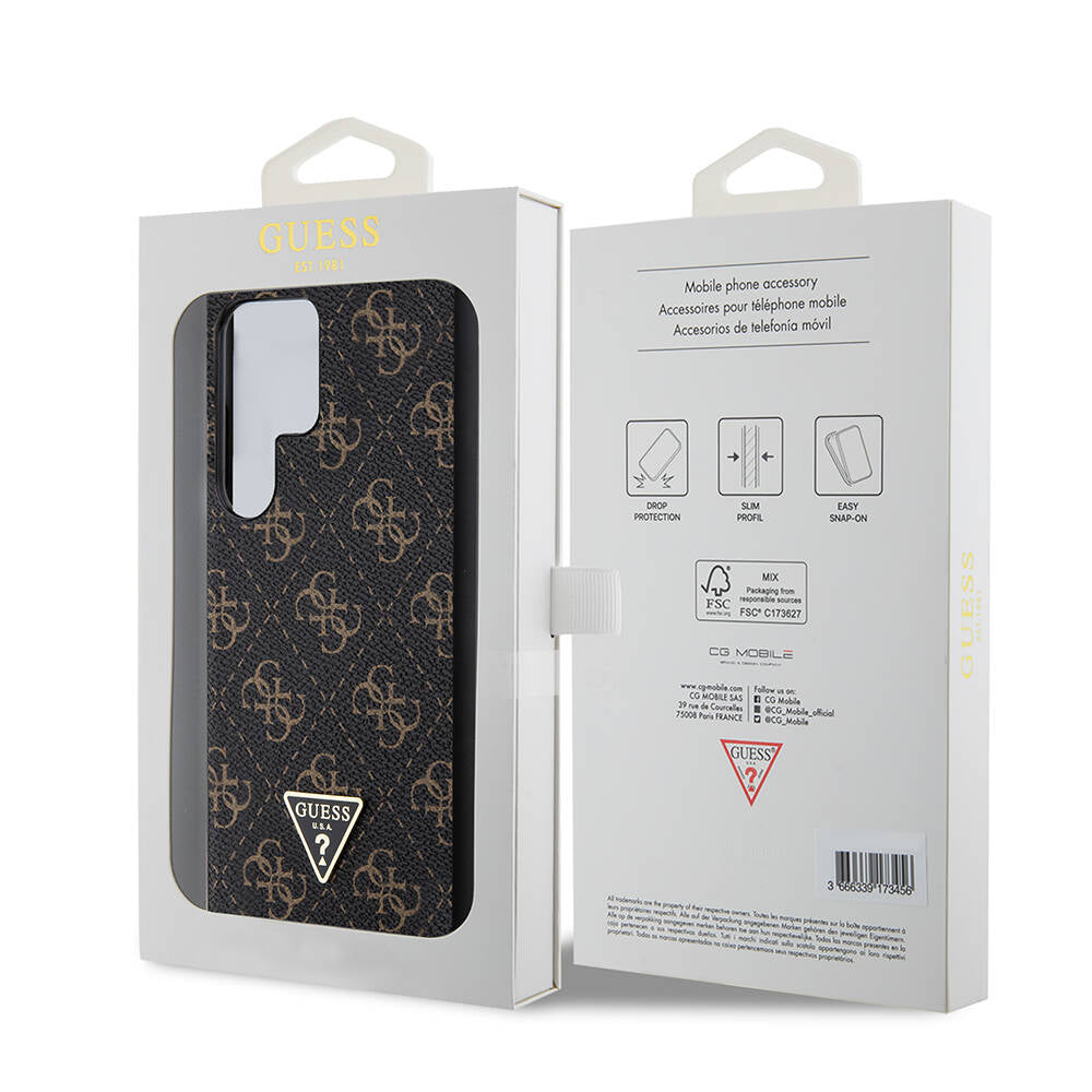 Galaxy S24 Ultra Kılıf Guess Orijinal Lisanslı PU Üçgen Logo 4G Desenli Kılıf
