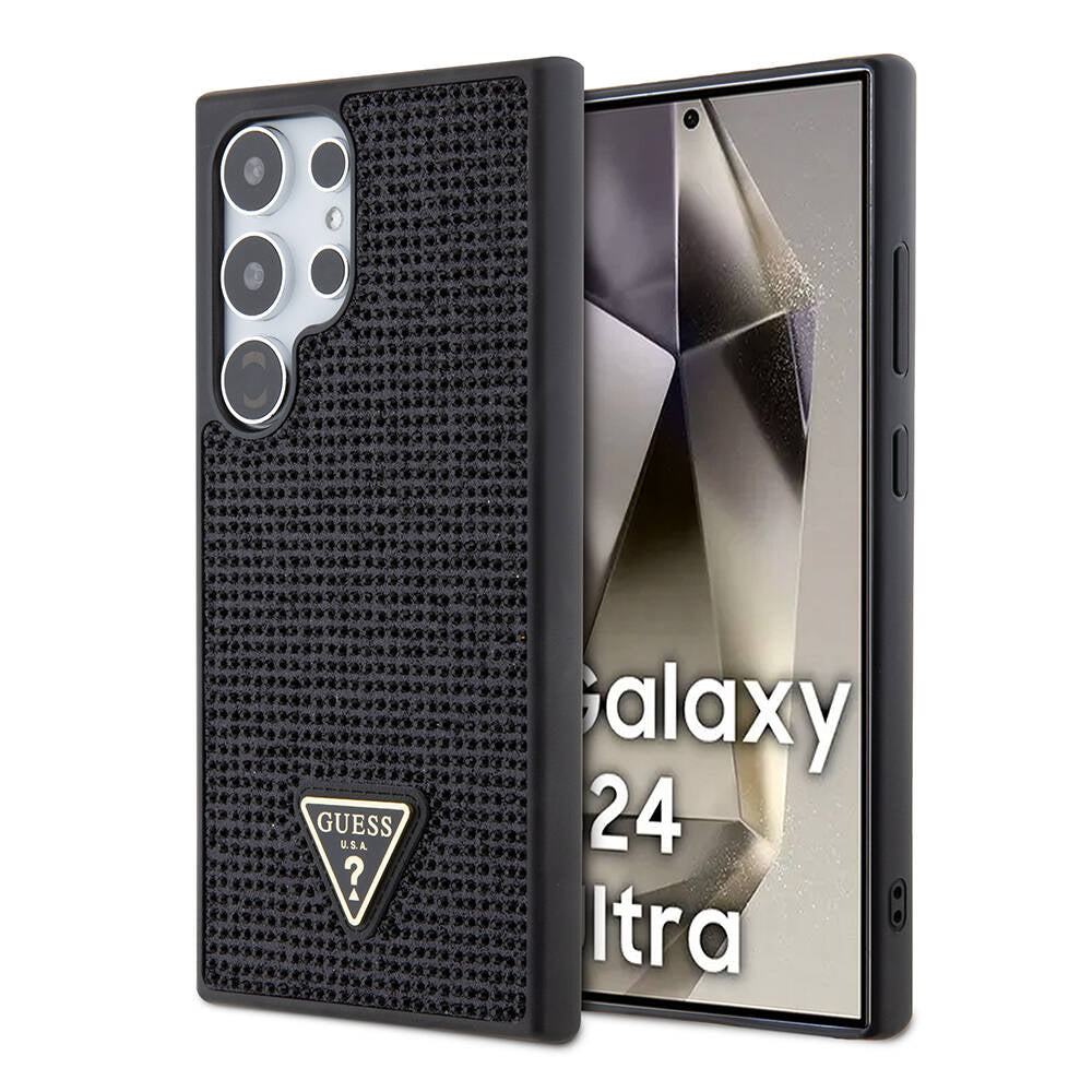 Galaxy S24 Ultra Kılıf Guess Orijinal Lisanslı Taşlı Arka Yüzey Üçgen Logolu Kılıf