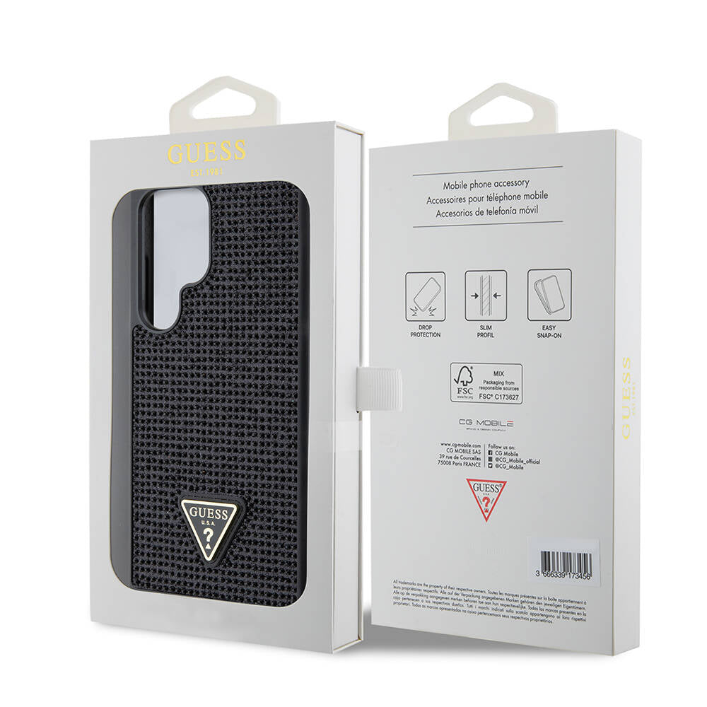 Galaxy S24 Ultra Kılıf Guess Orijinal Lisanslı Taşlı Arka Yüzey Üçgen Logolu Kılıf