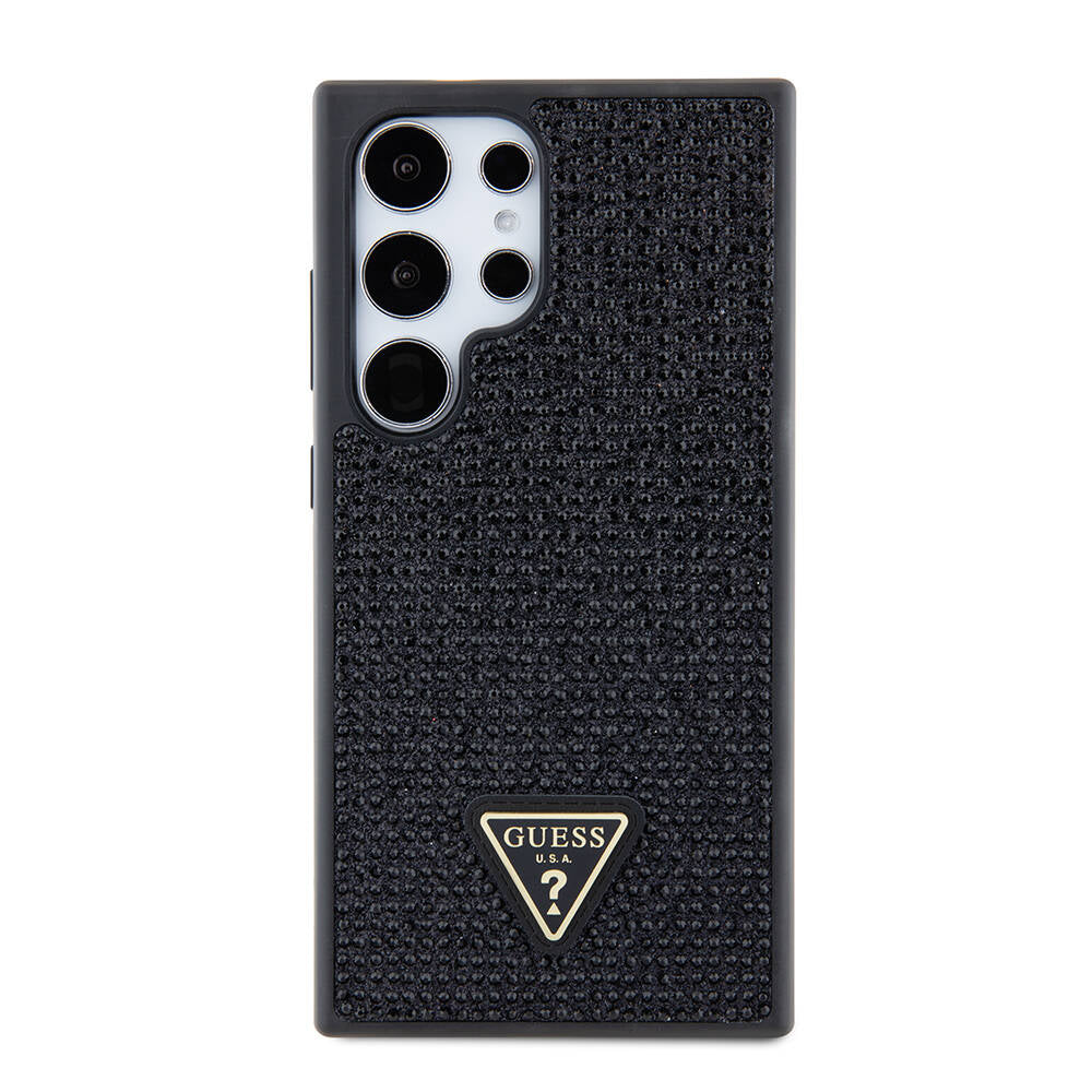 Galaxy S24 Ultra Kılıf Guess Orijinal Lisanslı Taşlı Arka Yüzey Üçgen Logolu Kılıf