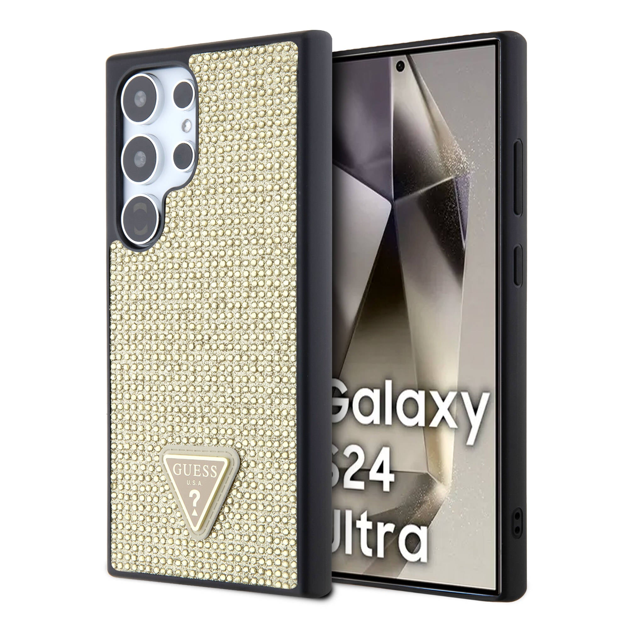 Galaxy S24 Ultra Kılıf Guess Orijinal Lisanslı Taşlı Arka Yüzey Üçgen Logolu Kılıf