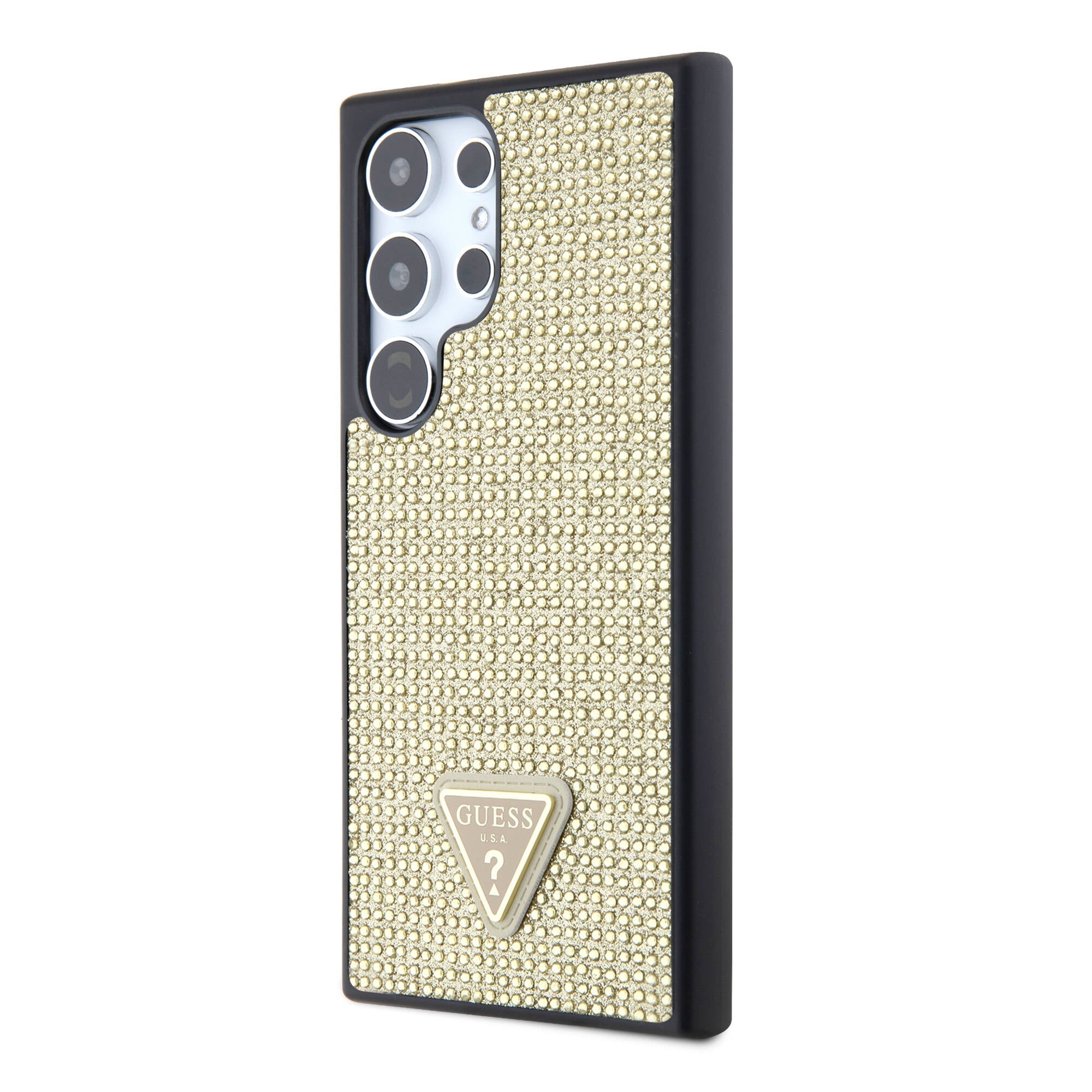 Galaxy S24 Ultra Kılıf Guess Orijinal Lisanslı Taşlı Arka Yüzey Üçgen Logolu Kılıf