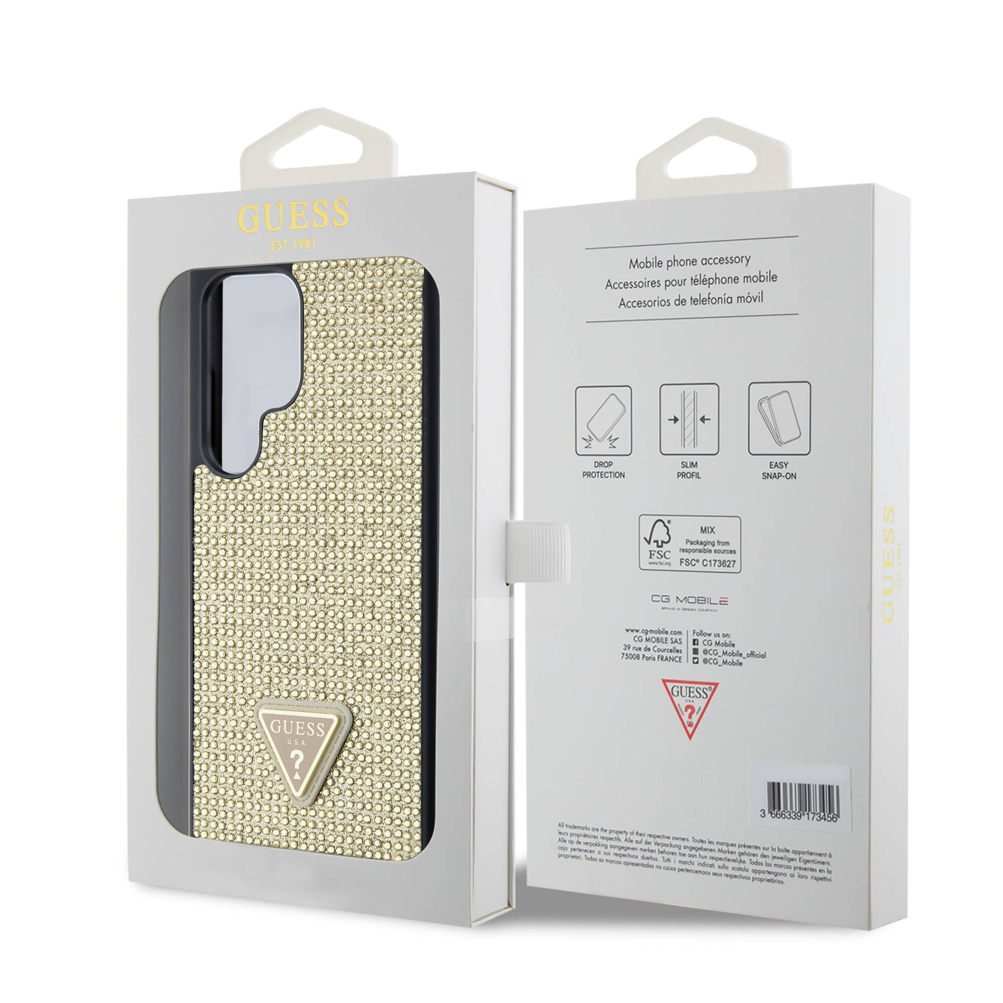 Galaxy S24 Ultra Kılıf Guess Orijinal Lisanslı Taşlı Arka Yüzey Üçgen Logolu Kılıf